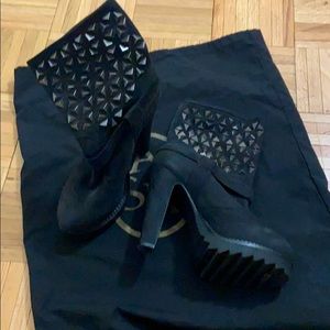 Ash black leather studded boots